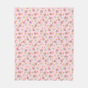 Cute Coquette Pink Strawberries Daisy Flower Fruit Fleece Blanket