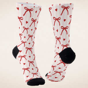 Cute Coquette Red Bows Romantic Love Hearts Girly Socks