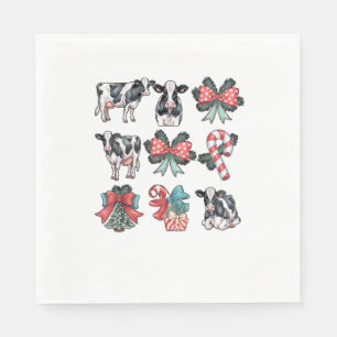 Cute Coquette Red Xmas Santa Claus Cow Lover Chris Napkins