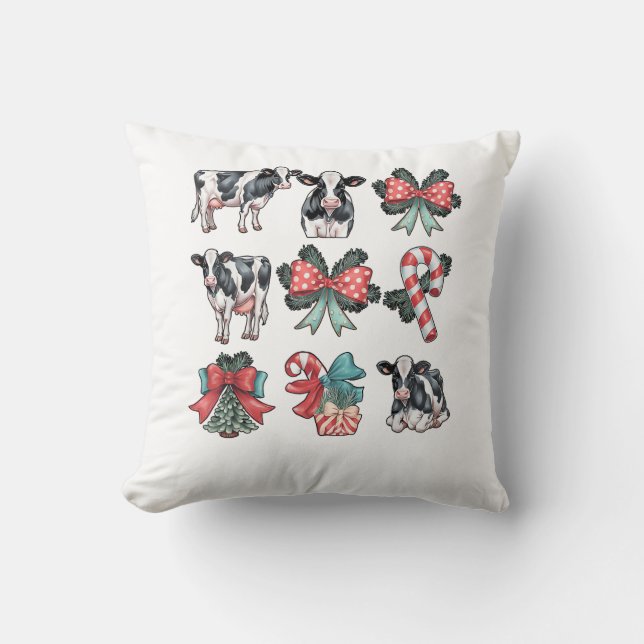 Cute Coquette Red Xmas Santa Claus Cow Lover Chris Throw Pillow (Front)