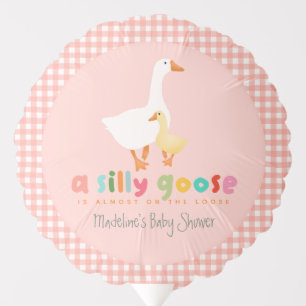 Cute Coquette Silly Goose Pink Gingham Baby Shower Balloon