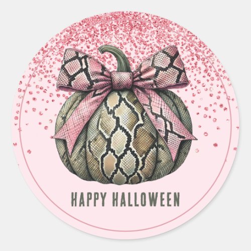 Cute Coquette Snakeskin Pumpkin Halloween Glitter Classic Round Sticker