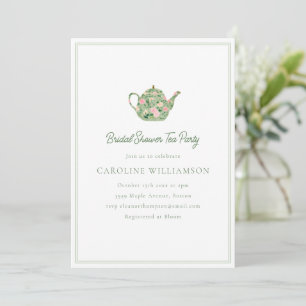 Cute Coquette Tea Party Spring Green Bridal Shower Invitation
