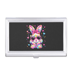 Cute Coquette Tie Dye Rabbit Easter Bunny Business Card Case