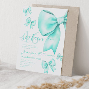 Cute Coquette Turquoise Bow Sweet 16 Invitation