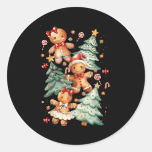 Cute Coquette Xmas Gingerbread Man Bow Christmas T Classic Round Sticker