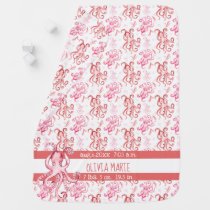 Cute Coral and Pink Octopus Baby's Name Ocean Life Baby Blanket