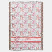 Cute Coral and Pink Octopus Baby's Name Ocean Life Throw Blanket