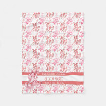 Cute Coral and Pink Watercolor Octopus Baby's Name Fleece Blanket