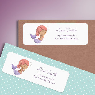 Cute Coral and Purple Mermaid Return Address Label