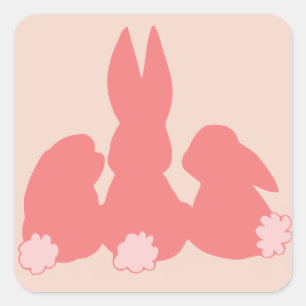 Cute Coral Bunnies Round Sticker, Glossy Square Sticker