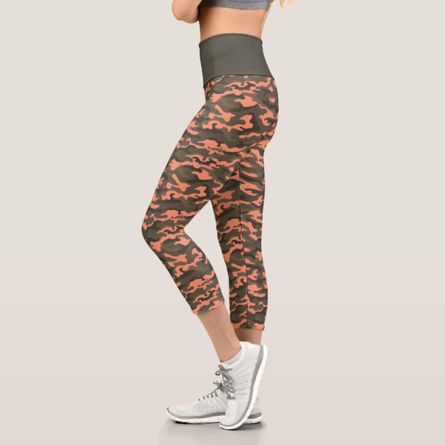 Cute Coral Camo Camouflage  Capri Leggings (Left)