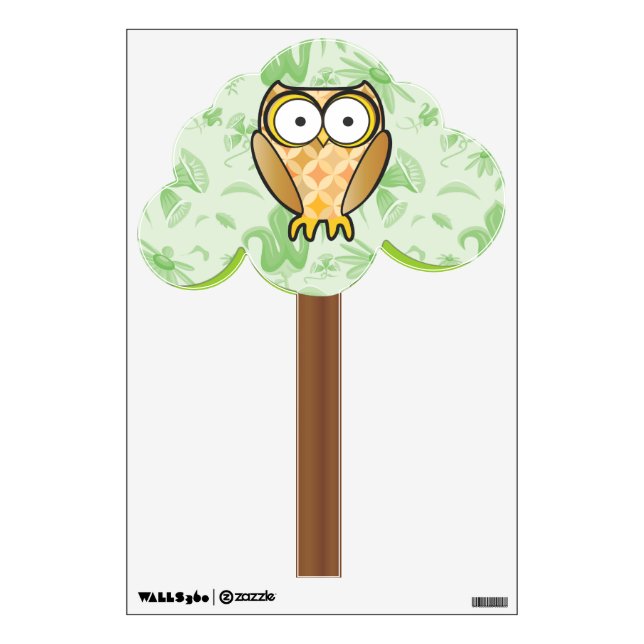 Cute Coral Damask Owl Pattern in Tree Wall Decal (Front)