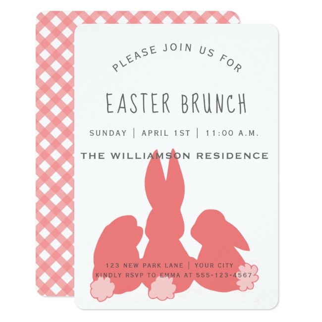 Cute Coral Easter Bunnies | Brunch Invitation