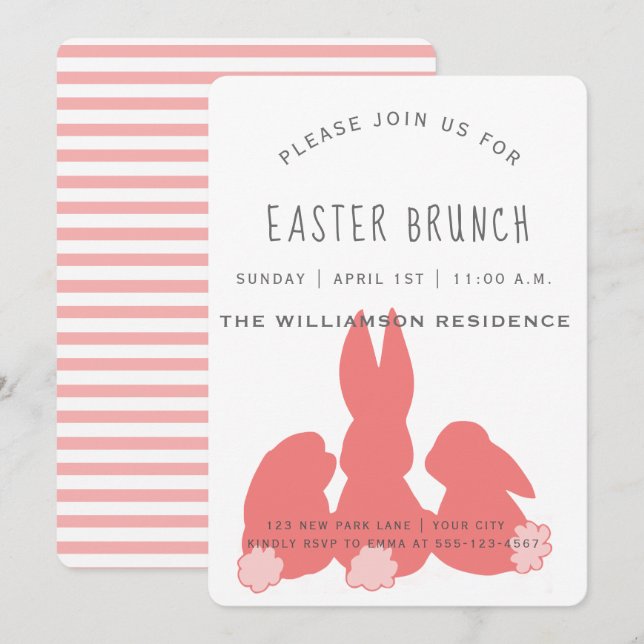 Cute Coral Easter Bunnies |  Brunch Invitation (Front/Back)