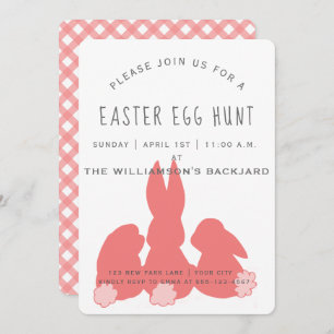 Cute Coral Easter Bunnies Egg Hunt Invitation