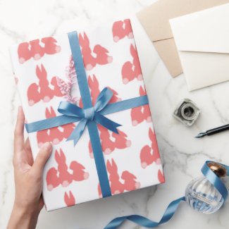 Cute Coral Easter Bunnies Wrapping Paper