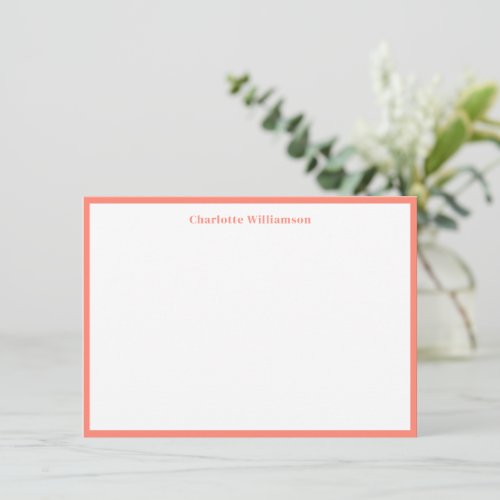 Cute Coral Orange Border Personalized Stationery Thank You Card