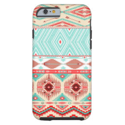 Cute Coral Pink and Blue Boho Tribal Aztec Pattern Tough iPhone 6 Case