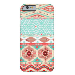 Cute Coral Pink and Blue Boho Tribal Aztec Pattern Barely There iPhone 6 Case