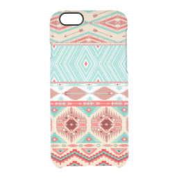 Cute Coral Pink and Blue Boho Tribal Aztec Pattern Clear iPhone 6/6S Case