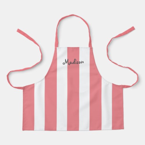 Cute Coral Pink And White Stripes Personalized Apron