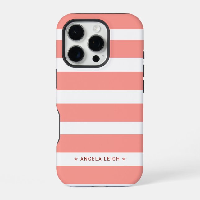 Cute Coral Pink Cabana Stripes iPhone Case (Back)