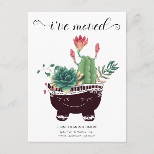 Cute Coral Pink Cacti Succulents Moving Announcement Postcard