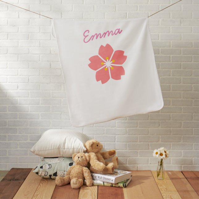 Cute Coral Pink Cherry Blossom Flower Baby Blanket (In Situ)
