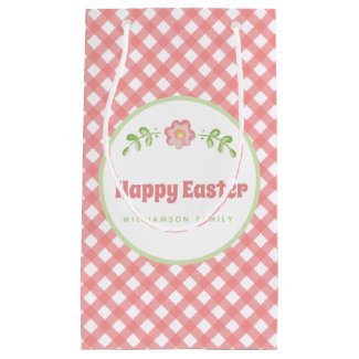 Cute Coral Pink Gingham Easter Small Gift Bag