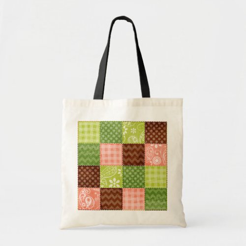 Cute Coral Pink Green and Brown Pattern Tote Bag