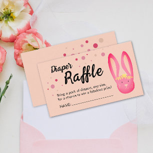 Cute Coral Pink Pastel Bunny Party Diaper Raffle Enclosure Card