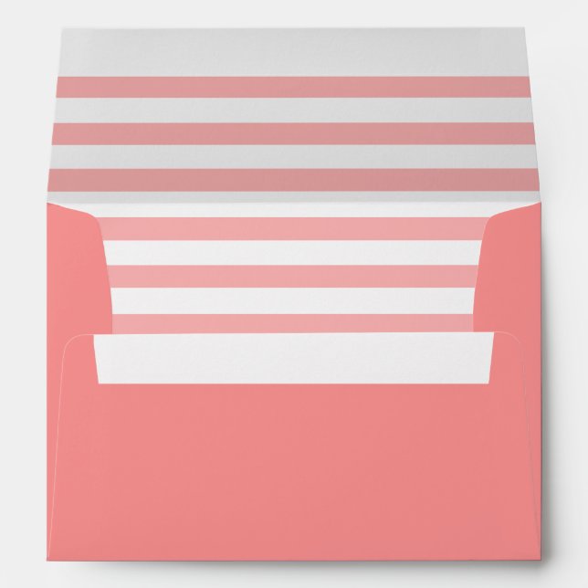 Cute Coral Pink Striped Envelopes (Back (Bottom))