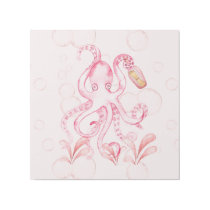 Cute Coral &amp; Pink Watercolor Octopus and Bubbles Gallery Wrap
