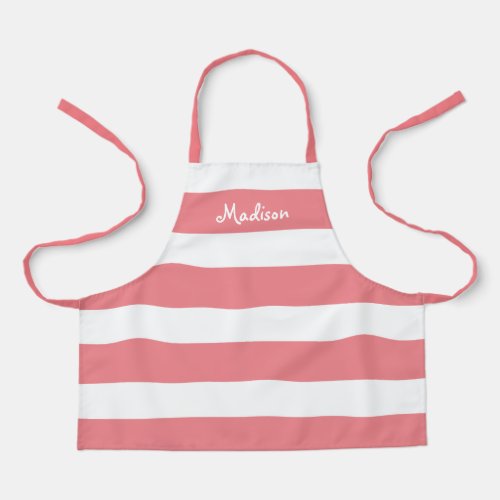 Cute Coral Pink White Stripes Kids Personalized Apron