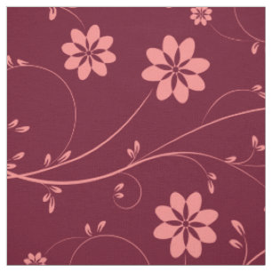 Cute Coral Red & Burgundy Delicate Floral Pattern Fabric