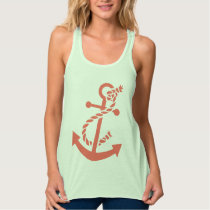 Cute Coral Red Nautical Boat Anchor Illustration Tank Top