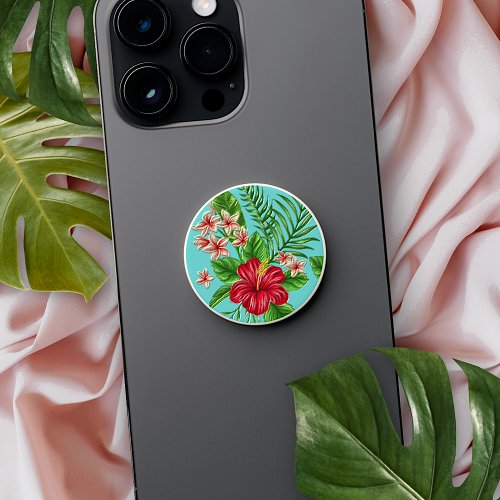 Cute Coral Tropical Hawaii Hibiscus Flower Pattern PopSocket