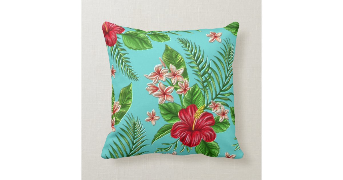 Cute Coral Tropical Hibiscus Flower On Turquoise Throw ...