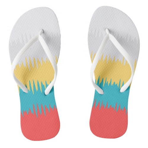 CUTE Coral Turquoise Yellow White Stripes Flip Flops