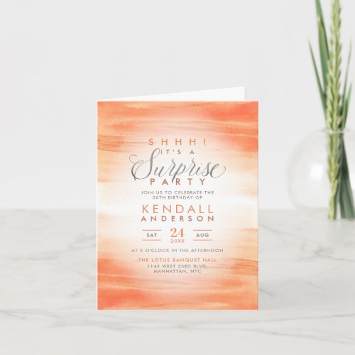 Cute Coral Watercolor Wash Gorgeous Surprise Party Invitation