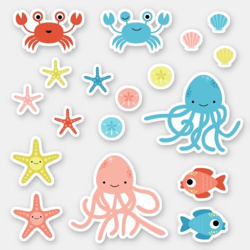 Cute Coral Yellow Blue Ocean Animals Sticker
