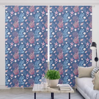 Cute Corals Seashells Oysters In Ocean Dusky Blue