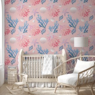 Cute Corals Seashells Oysters In Ocean Pastel Pink