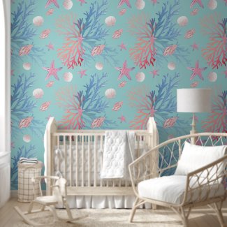 Cute Corals Seashells Oysters Ocean Robin Egg Blue