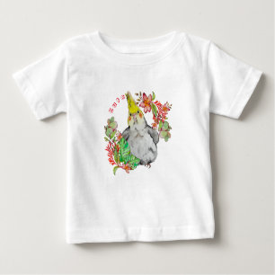Cute Corella parrot in tropical flowers Baby Bodys Baby T-Shirt