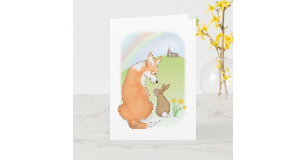 Cute corgi and rabbit Easter card | Zazzle