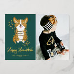Cute Corgi and String Lights Photo Happy Hanukkah Foil Holiday Card<br><div class="desc">Happy Hanukkah! Send your festive greetings with this customizable gold foil Hanukkah photo flat card. It features an adorable corgi wrapped in string lights. Personalize by adding a photo,  names,  year and other details. This cute corgi photo Hanukkah flat card is available in other foil colors.</div>