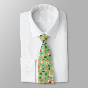 Cute Corgi and Vegetables Food Pattern Neck Tie