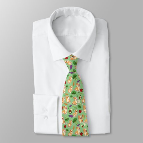 Cute Corgi and Vegetables Food Pattern  Neck Tie